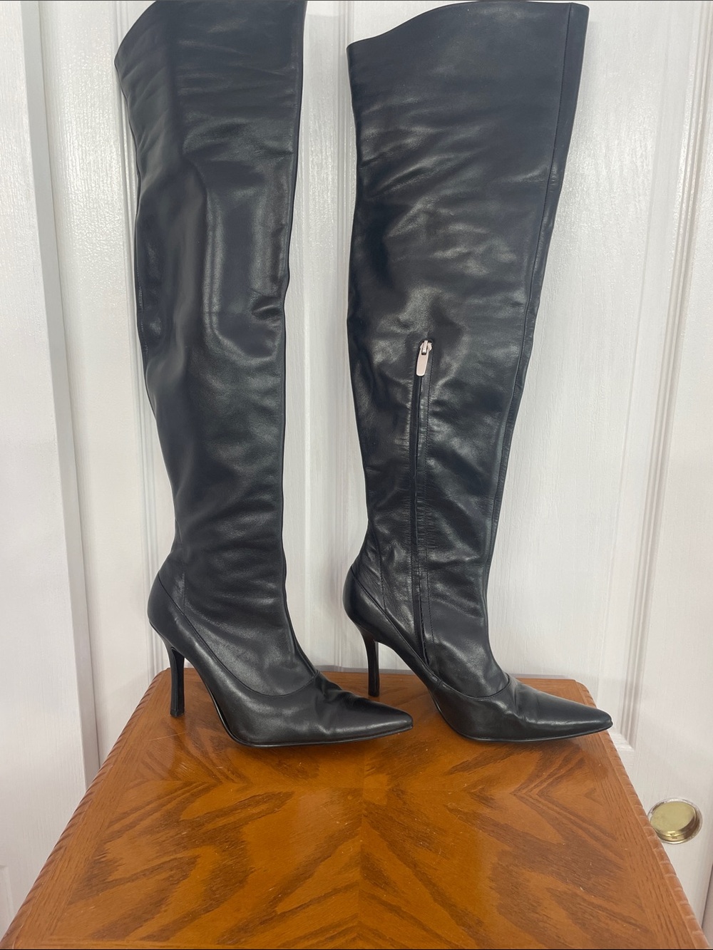 Victoria's Secret Black Over-the-Knee Pointed Stiletto Boots with Side Zip